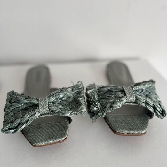 SCHUTZ Lienne Straw Flat Bow Sandal Size 7 - Picture 2 of 7